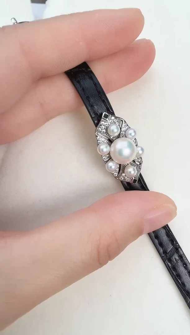 银S925镶嵌手镯淡水珍珠手表形