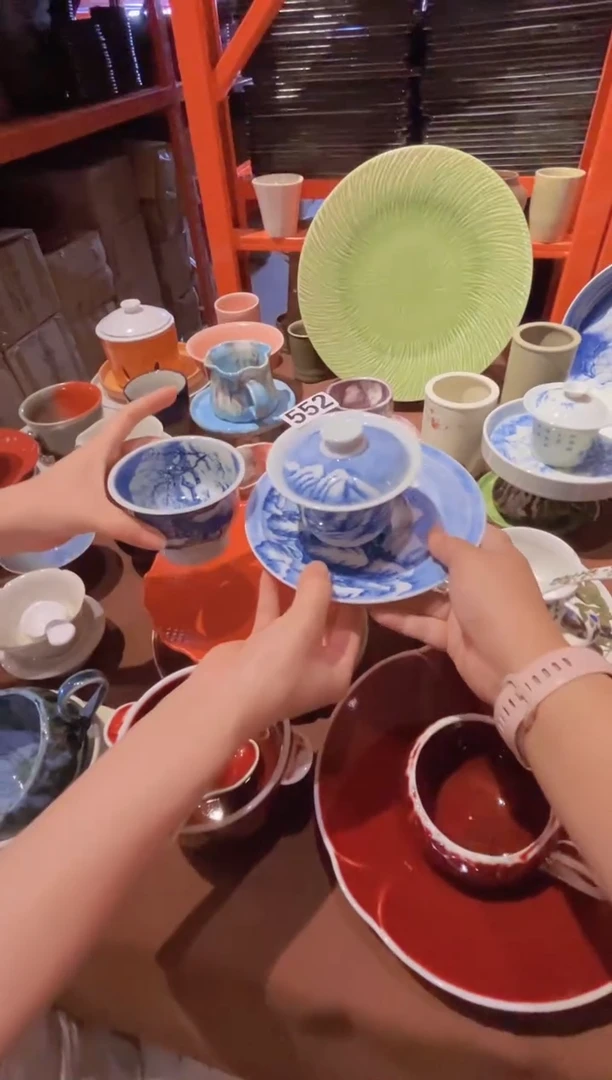 碗552福利青花手绘双柴盖碗+主人杯+茶盘