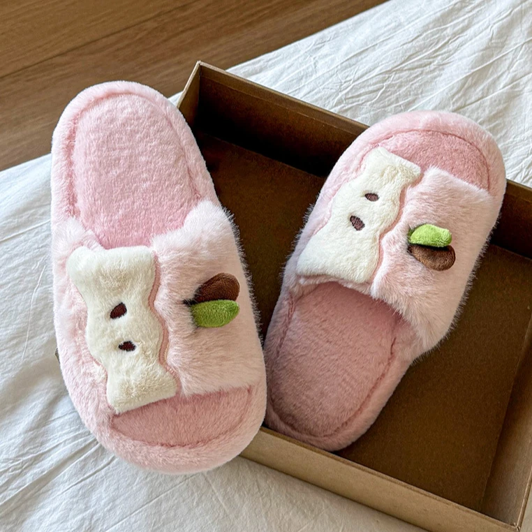 卡通苹果棉拖鞋女家居室内秋季冬季防滑耐磨耐踩毛毛拖保暖棉鞋