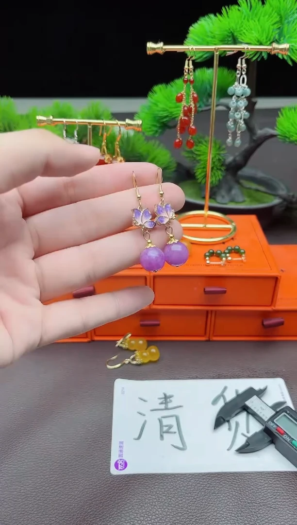 玛瑙/玉髓耳饰银S925镶嵌421