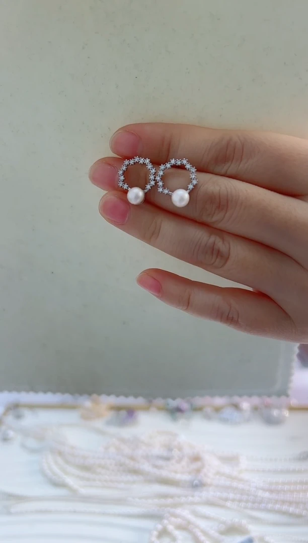 银S925镶嵌耳饰淡水珍珠6耳钉