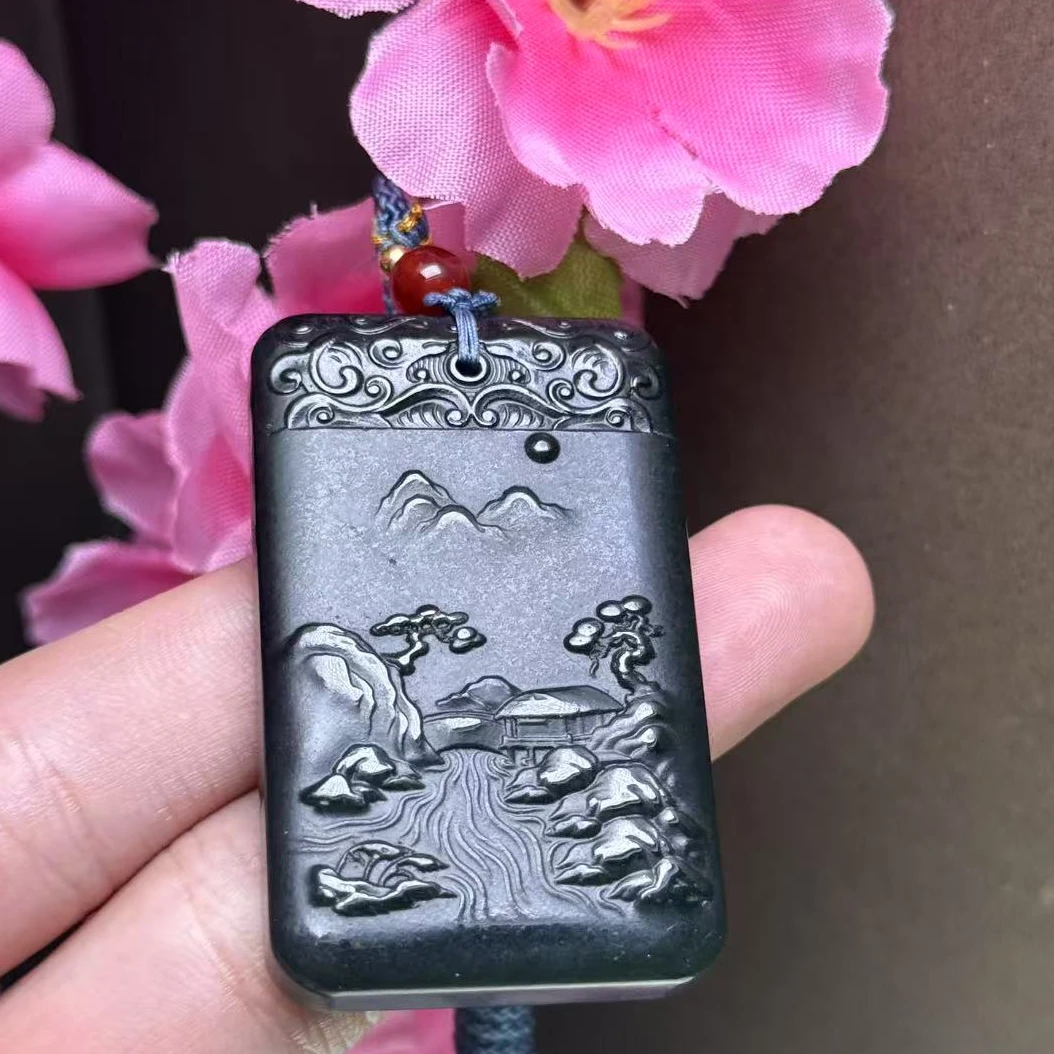 H4749【福嘟嘟珠宝】玄清和田玉山水牌吊坠-送礼佳品-绑绳子