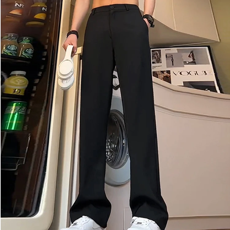 黑色直筒西裤垂坠感高级感弯刀微喇冰丝裤子男款夏加长休闲西装裤