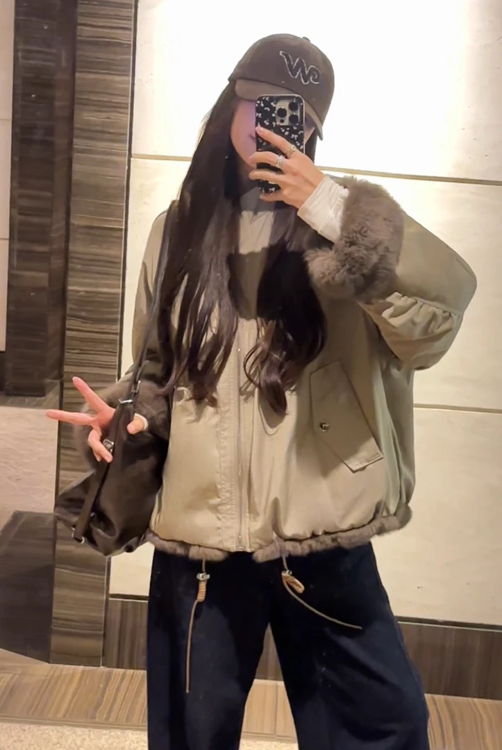 WW-2025新款双面穿兔毛外套洋气百搭款