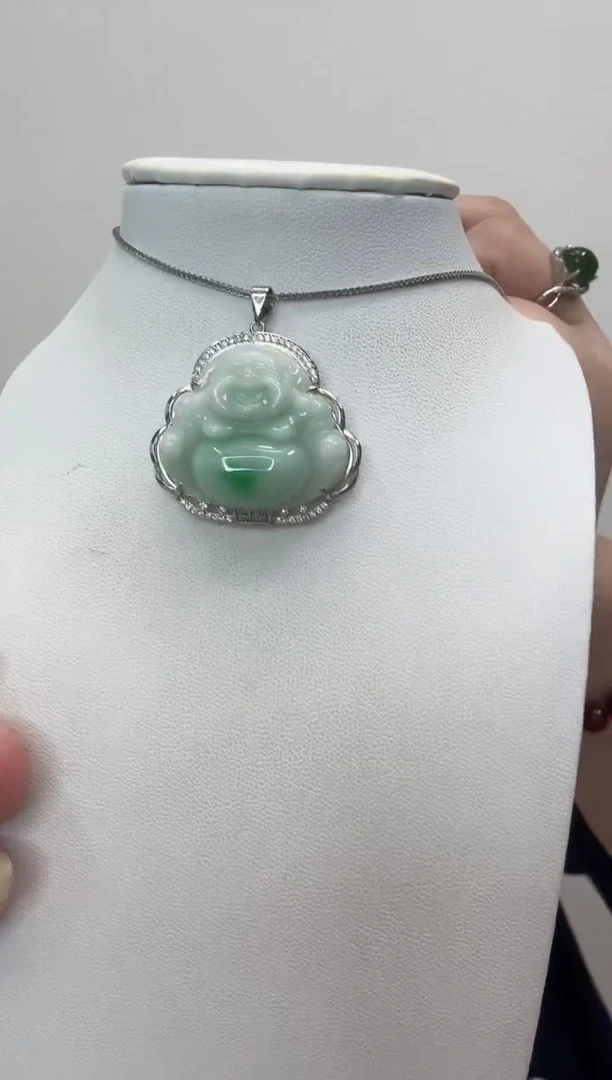 吊坠(赠链)银S925镶嵌翡翠佛公