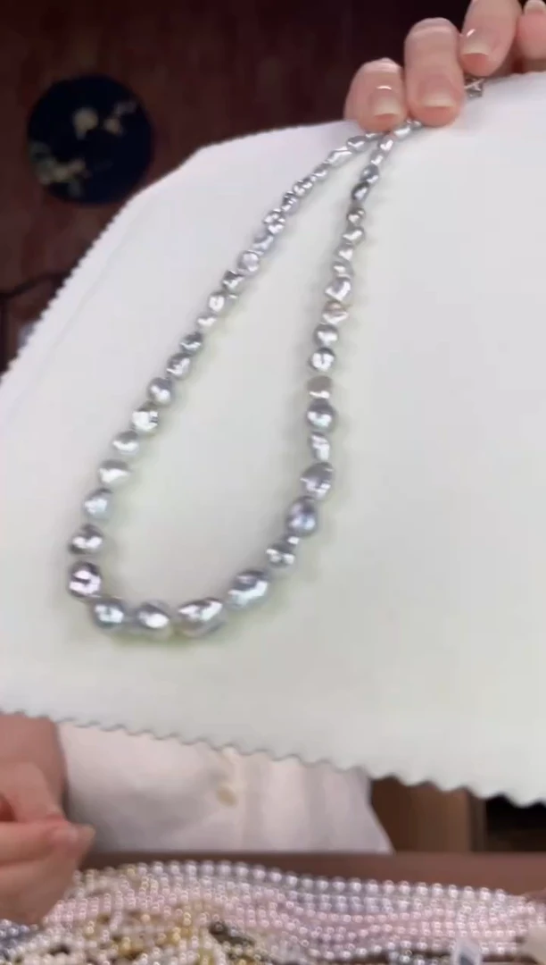 海水珍珠银S925镶嵌项链澳白野生keshi珠