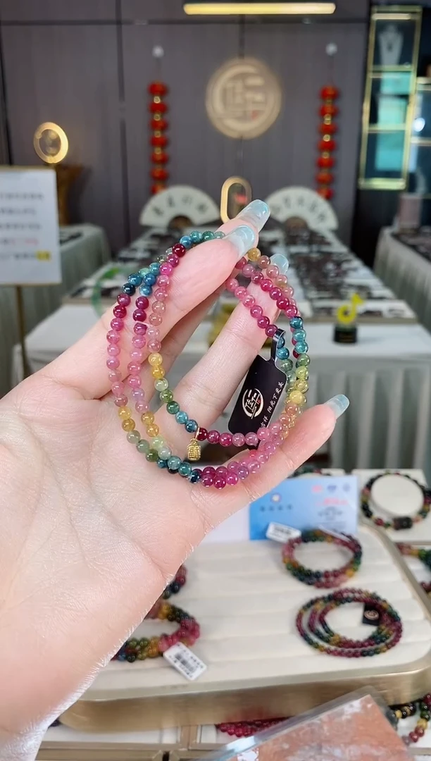 未镶嵌老矿碧玺彩虹三圈手串4mm+碧玺多样性发一条mz