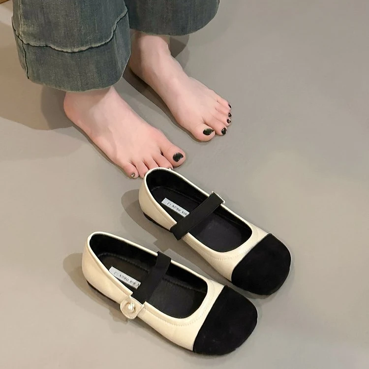 时尚单鞋女2025春夏新款豆豆鞋法式小香风平底温柔配裙子玛丽珍鞋