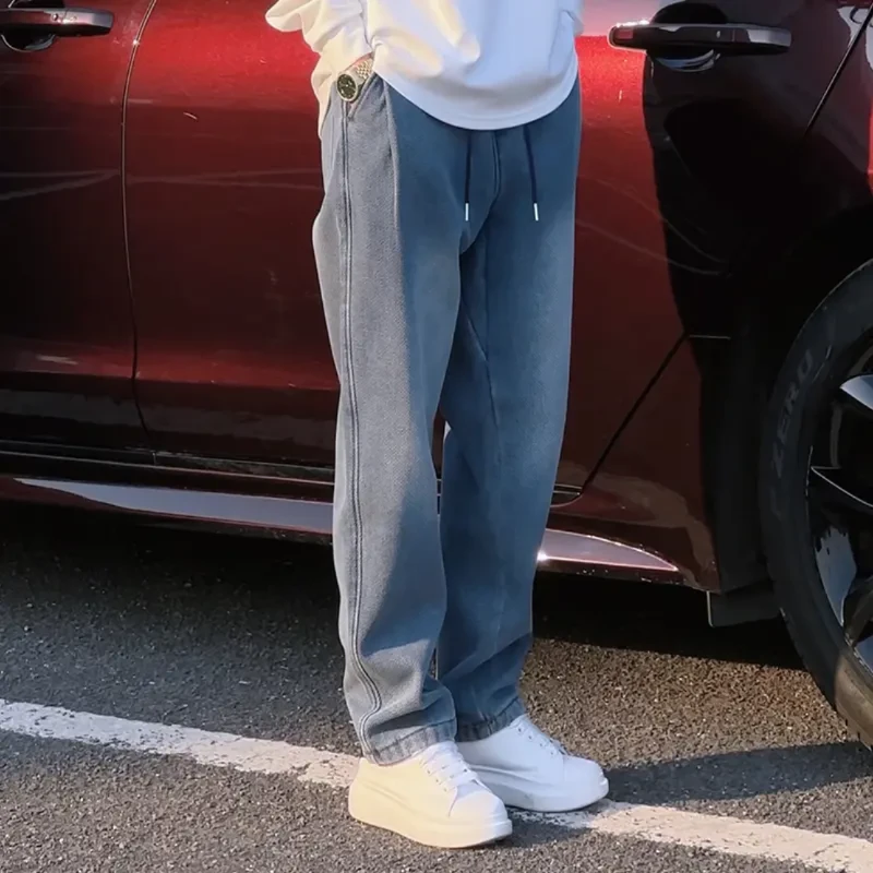 2025新款春季星空纹牛仔裤休闲男士宽松百搭潮流大码直筒松紧腰