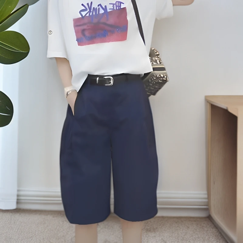 【季尾清仓】2025夏季纯色休闲款五分花苞百搭女裤3085(不送腰带)