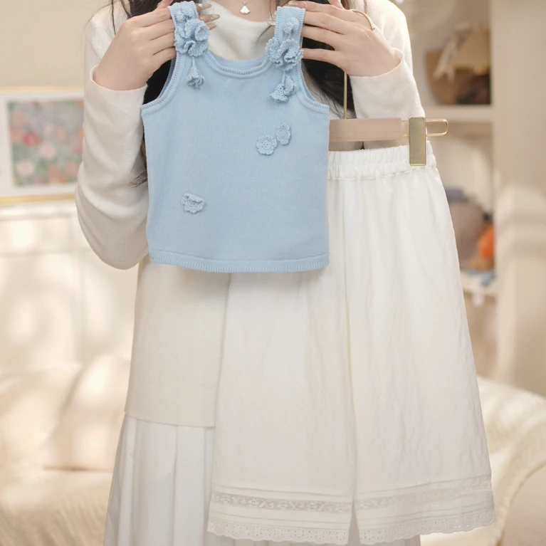 2025夏季新款女童套装中大童刺绣背心＋蕾丝花边长裤时尚两件套