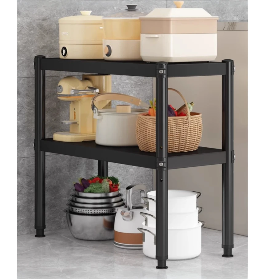 加厚碳钢烤漆黑色置物架落地多层放锅微波炉烤箱收纳储物整理架子