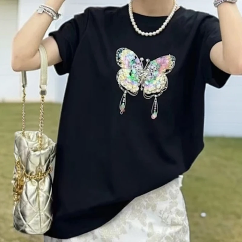 2971#【木兮兮专属】2025年夏季新款修身百搭气质亮片小衫时尚上衣