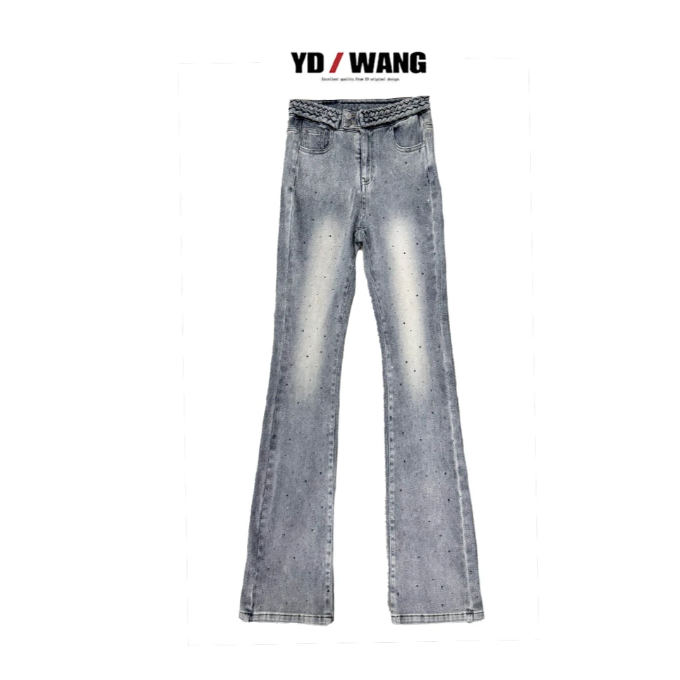 【YD精选】钻饰编织腰牛仔裤  设计款时尚休闲小众款长袖外套