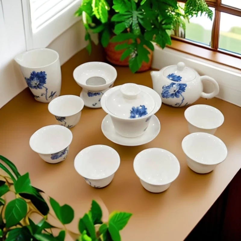 白瓷功夫茶具套装羊脂玉质感家用茶杯盖碗