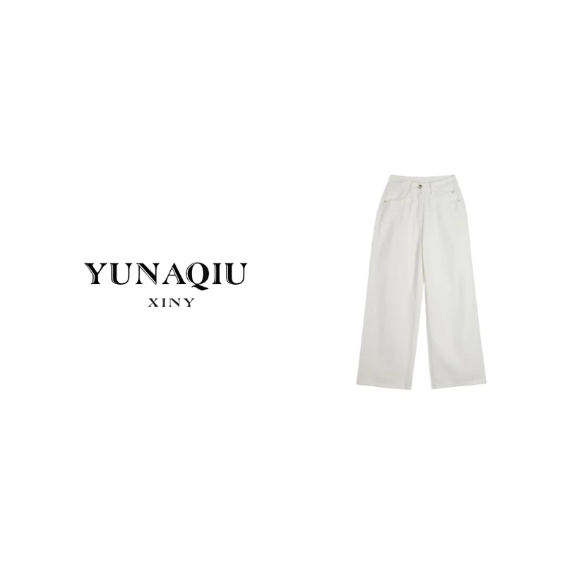 YUNAQIU-纯色女阔腿直筒牛仔裤-9990