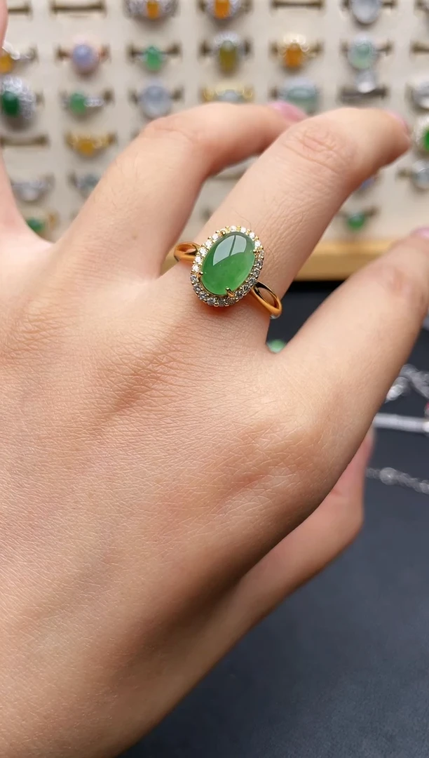 银S925镶嵌戒指翡翠一物一证一礼盒