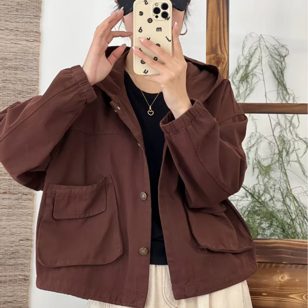 808春季新款水洗外套休闲百搭连帽短款时尚宽松韩版