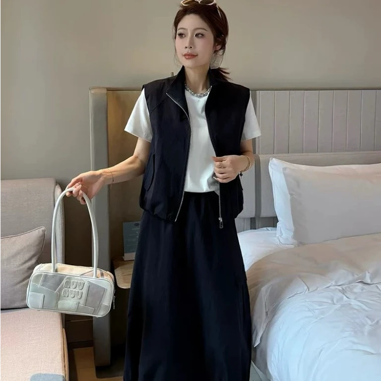 313#休闲工装套装韩版立领无袖马甲