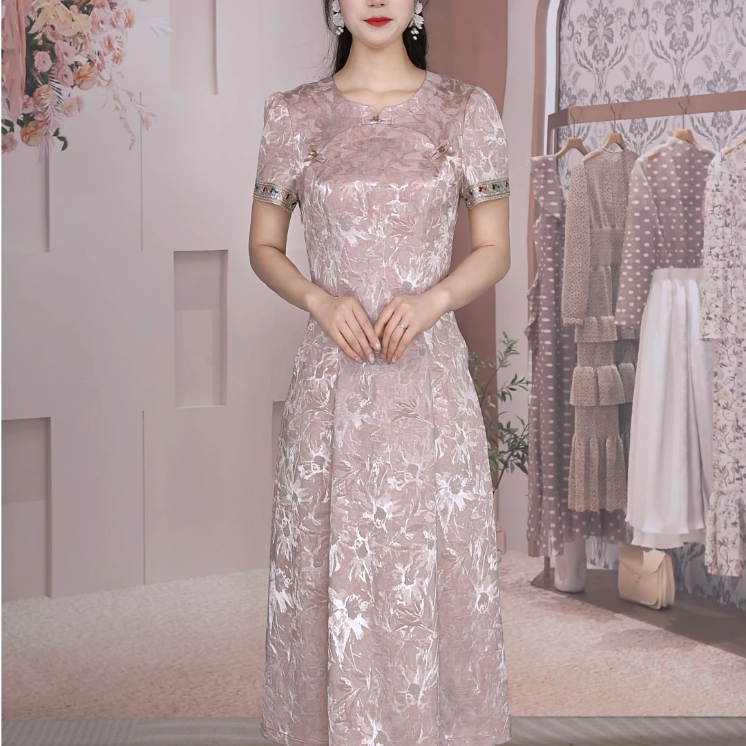 【梦雅衣橱】2025夏季新款气质显瘦修身新中式国风高贵减龄连衣裙
