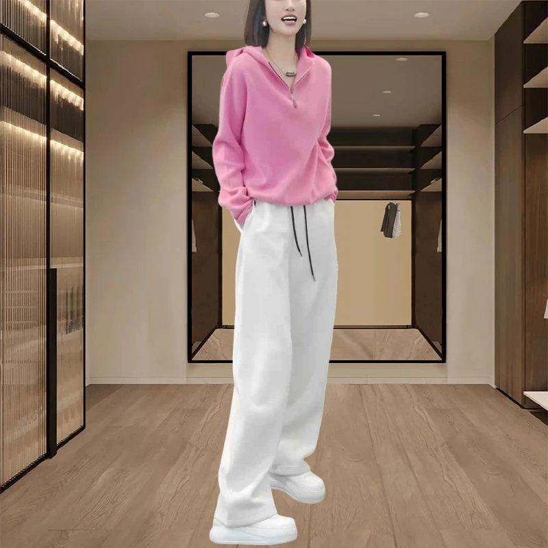 粉色休闲运动套装女2025新款洋气减龄卫衣阔腿裤春秋季穿搭一整套
