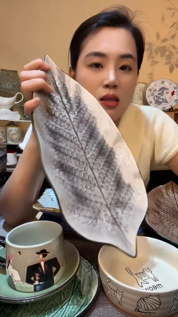 瓷片树叶大盘 微瑕介意勿拍