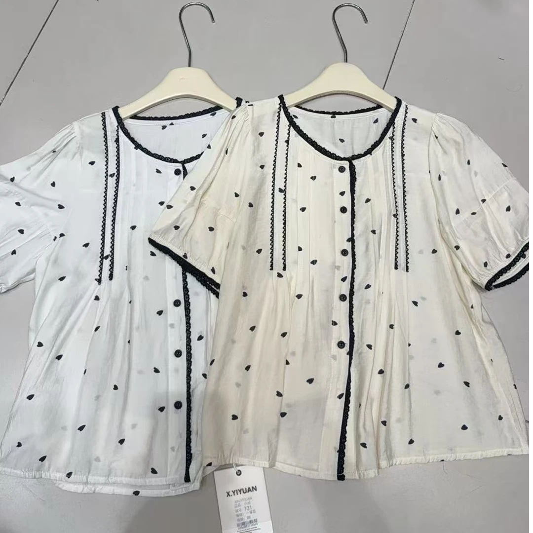 短袖夏季拼接圆领印花常规款衬衫时尚小衫女士辣妹风上衣