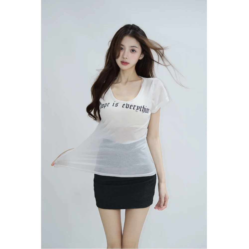 【XIAOBAWANG】美式印花正肩短袖季修身紧身辣妹显瘦套装T