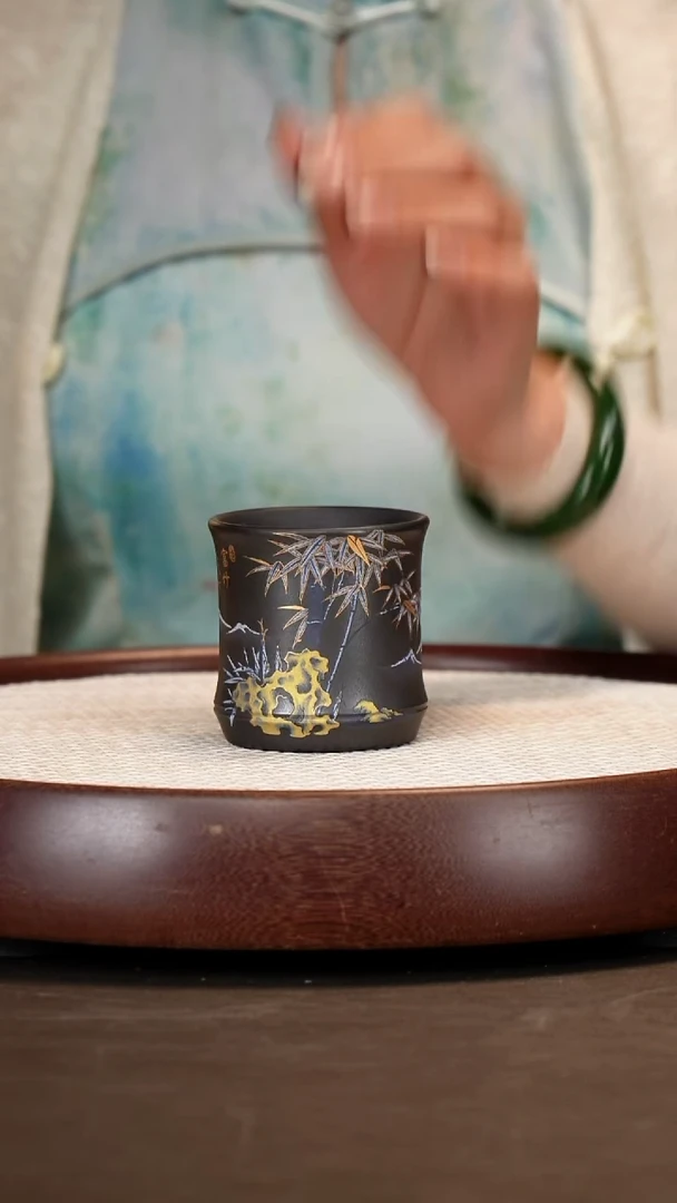 紫砂茶杯石黄竹杯