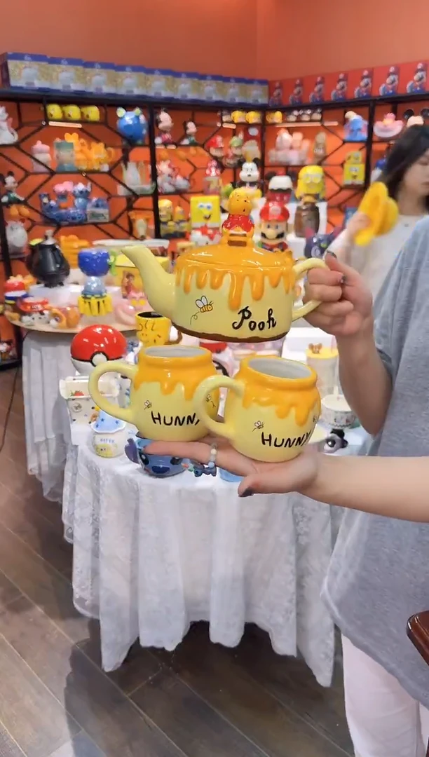 瓷片@@陶瓷维尼熊一壶二杯