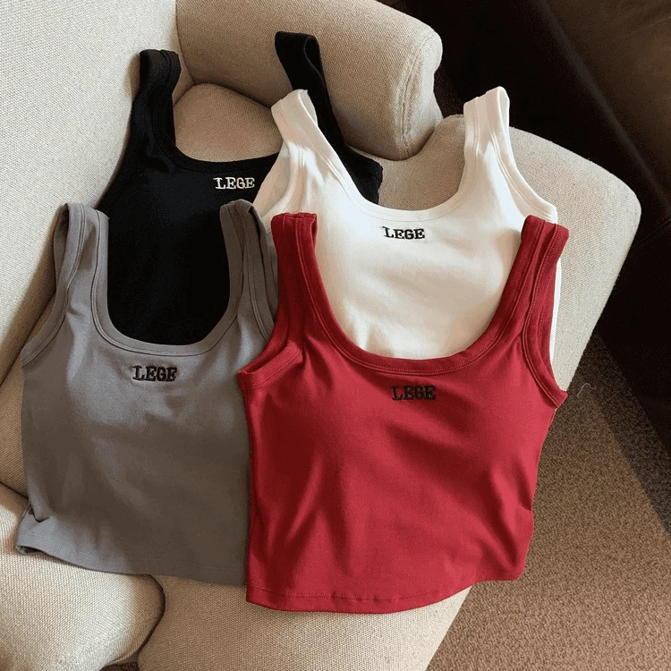 辣妹字母吊带背心打底内搭外穿带胸垫女运动大U美背吊带背心上衣