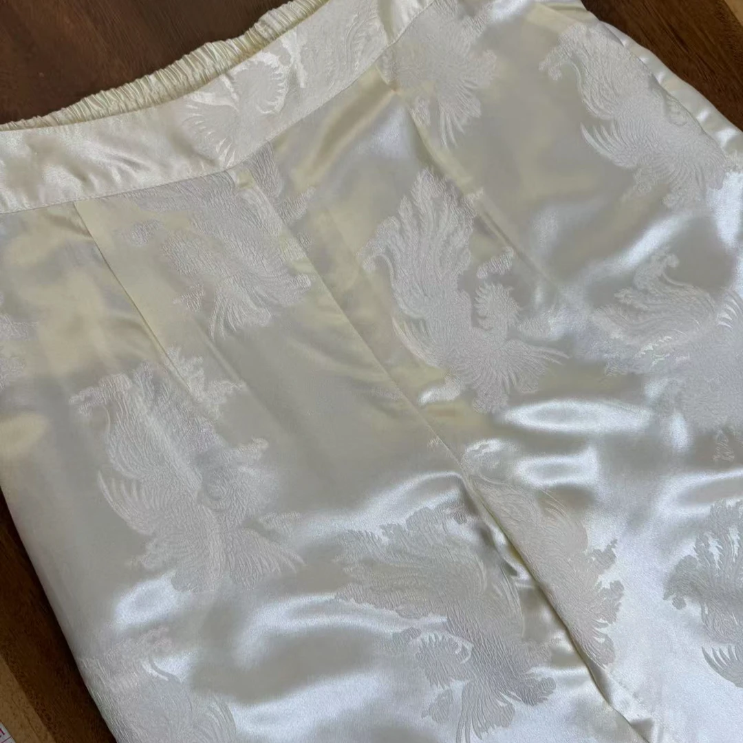 CHEN HENG 冠乐绉直筒裤100桑蚕丝长裤子阔腿裤抗皱耐穿丝滑透气