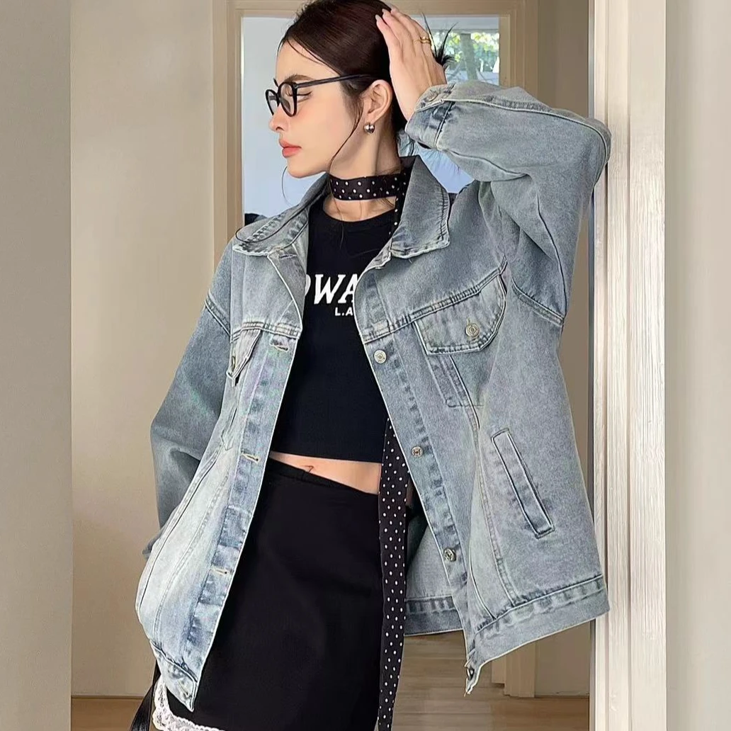 J1春夏新款韩版怀旧水洗软宽松显瘦牛仔外套女时尚 ins百搭上衣潮