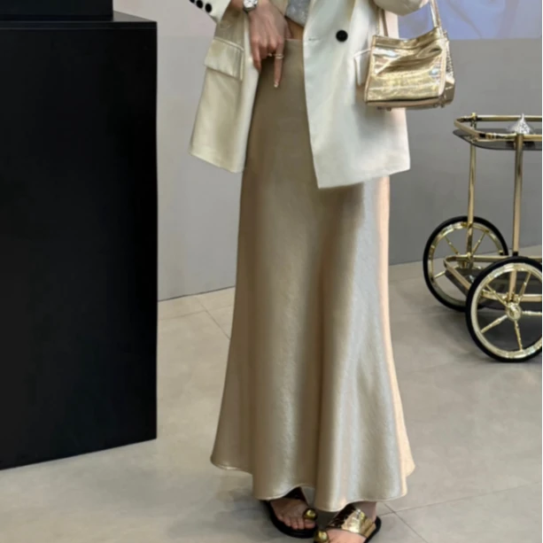 新款鎏光缎面鱼尾裙春夏垂感显高显瘦半身裙光泽感丝滑长裙612