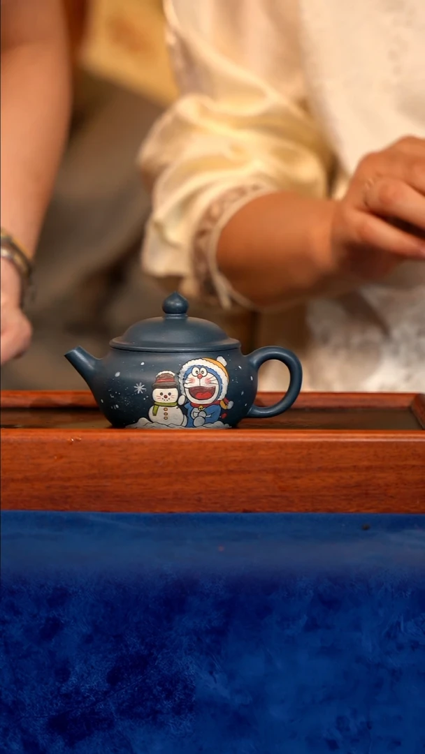 紫砂 宜兴紫砂 TZP 蓝料  圣诞猫