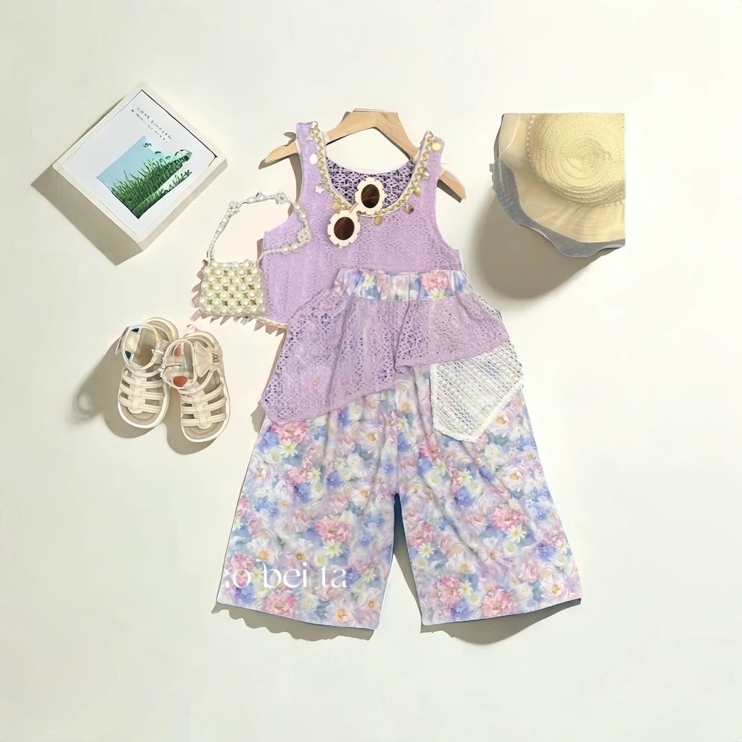 【83】-女童学院风套装夏季2025新款儿童服装卡通两件套413