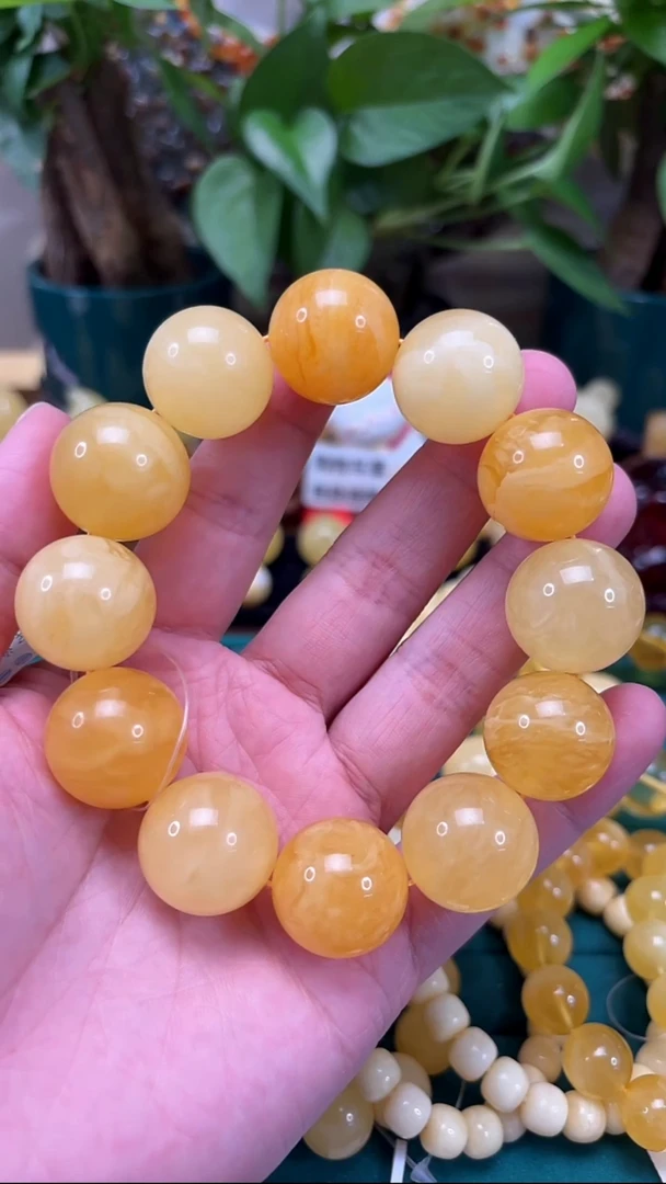 手链蜜蜡未镶嵌p34焦皮料多宝手串 64.37克 21mm