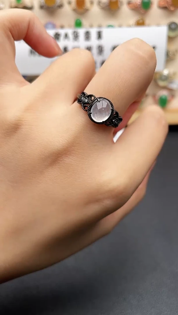 银S925镶嵌戒指翡翠一物一证一礼盒