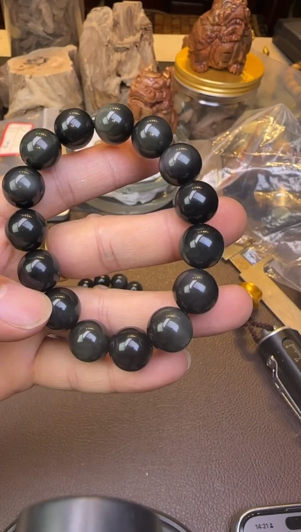 黑曜岩未镶嵌手链彩虹黑耀单圈14MM多样性发其一