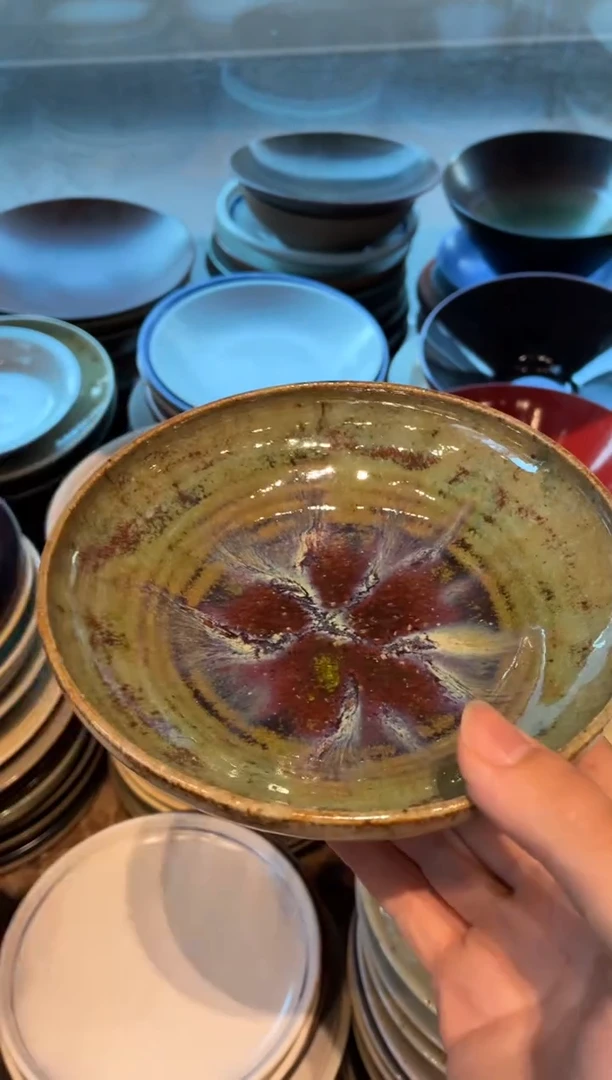 瓷片P***Y554微瑕窑变绿手工盘