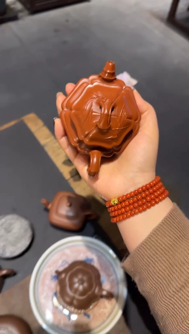 【闪购商品】紫砂茶壶六方海棠双线竹鼓