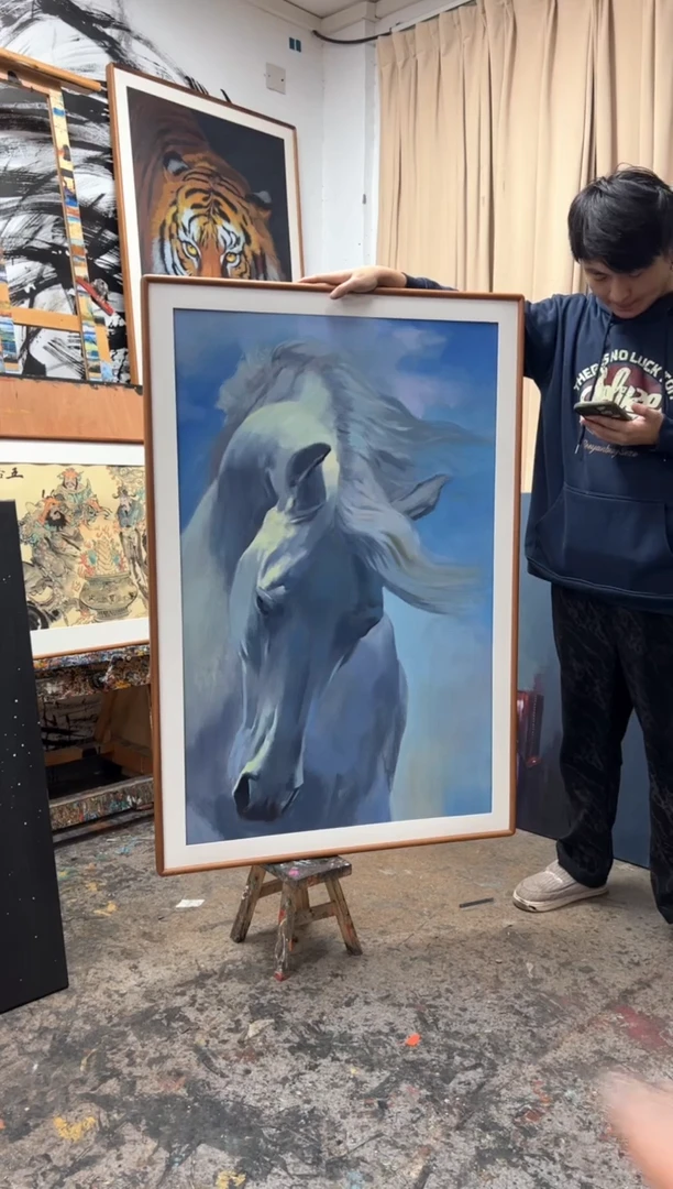丙烯画谭老师白马精装裱