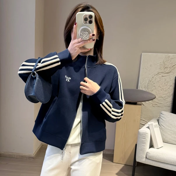 时尚立领短款藏青外套女2025秋季新款小个子宽松开衫卫衣棒球服潮