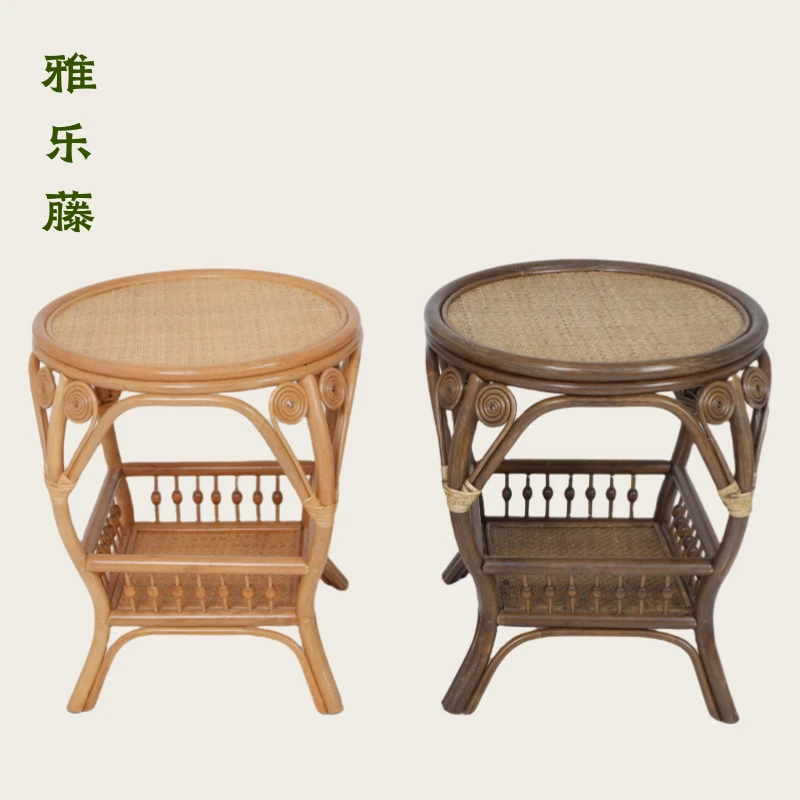 雅乐藤天然藤家用中式复古阳台庭院户外喝茶小茶几藤茶几小藤圆桌