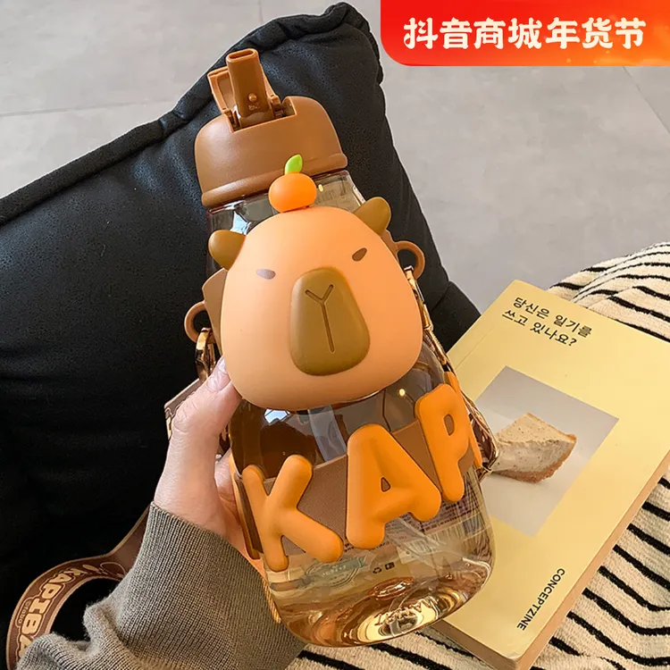 卡皮巴拉水杯女生高颜值吸管杯子新款夏天学生便携防摔tritan杯子