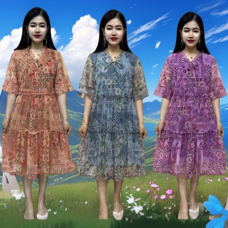 759#高贵优雅潮流时尚气质中袖夏季宽松女士连衣裙