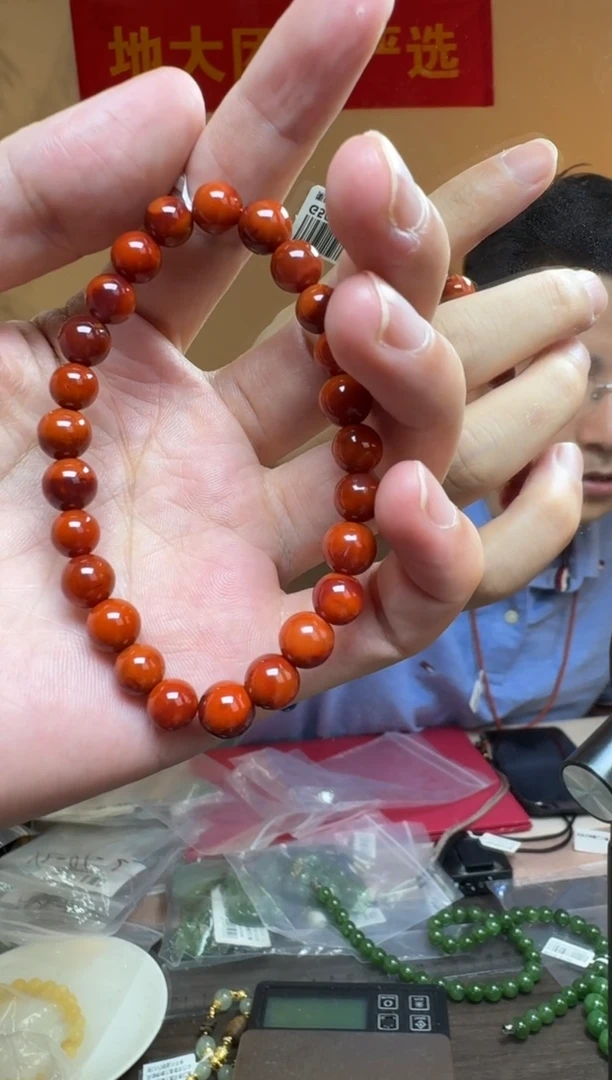 未镶嵌手串南红玛瑙约7mm+瓦西料南红圆珠单圈手串