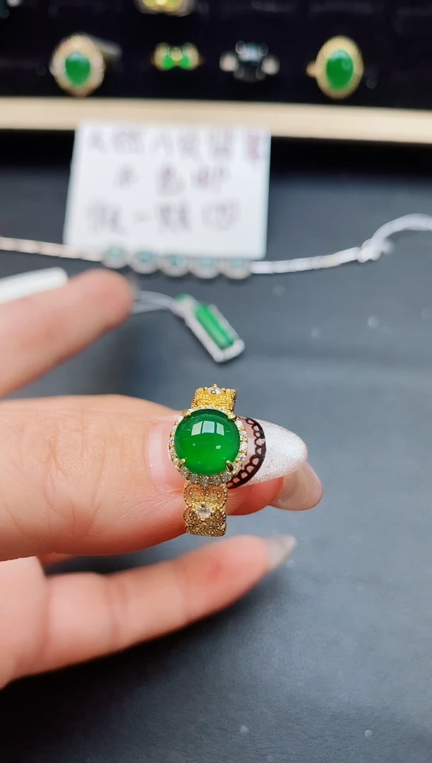 翡翠戒指银S925镶嵌50800