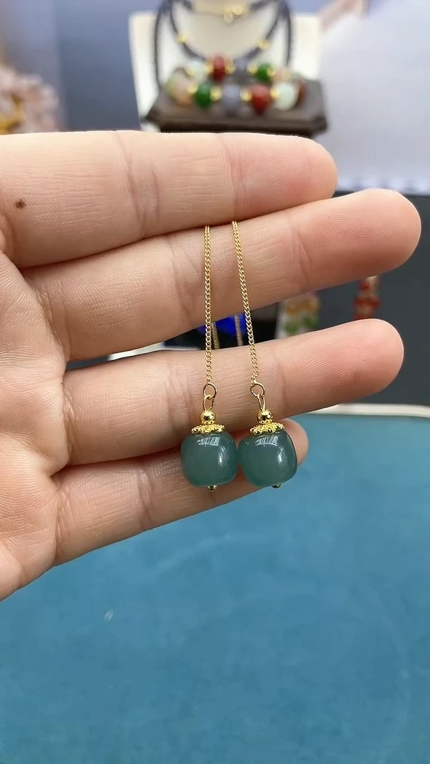 【闪购商品】翡翠耳饰14K金镶嵌蓝水耳线