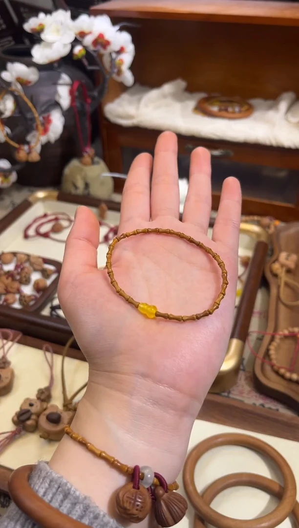 手串桃核【桃缘行】竹节「黄色葫芦」桃木桃核辟、挡、驱、护 备注手围